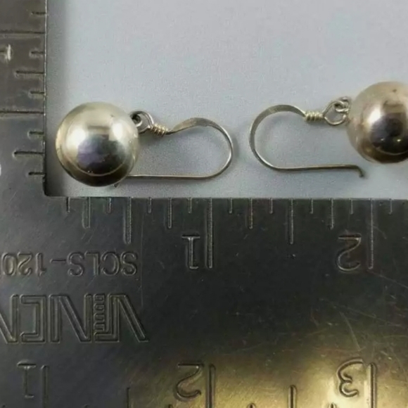 VTG Mexico STERLING SILVER BALL EARRINGS .925 - Picture 5 of 7